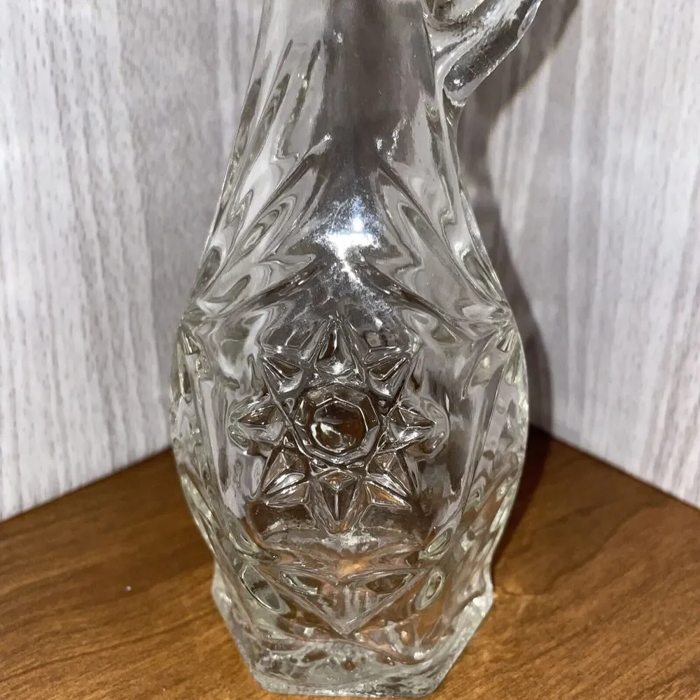 Anchor Hocking Star of David Clear Glass Vinegar Cruet And Stopper 8 Inches Tall